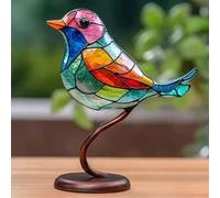 WABMJGW Stained Glass Birds On Branch 2 Pcs,Creative Stained Glass Ornaments,Made Of Thin Metal And Glass Effect Bird Figurine，Desktop Home Decor,A