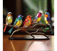 WABMJGW Stained Glass Birds on Branch,Multicolor Hummingbird Stained Flat Thin Metal Bird Series Decorations, Looks Like Stain Glass,Home Desktop Ornaments,A