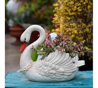 WABMJGW White Swan Planters Indoor Outdoor,Resin Succulent Flower Pot Large (L) 12.6 x (H) 10.6 inch,Creative Animal Plant Pot Plant Container for Home Garden Yard Patio,A