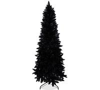 Wabolay 7ft Artificial Pencil Slim Black Christmas Tree Unlit-Tall Skinny Hinged Full Real Tall Halloween Xmas Tree with 950 Branch Tips-Foldable Metal Stand-Easy Setup-Holiday Outdoor Indoor Décor