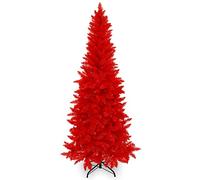 Wabolay 7ft Artificial Pencil Slim Orange Red Christmas Tree Unlit-Tall Skinny Hinged Full Real Halloween Xmas Tree with 950 Branch Tips-Foldable Metal Stand-Easy Setup-Holiday Outdoor Indoor Decor