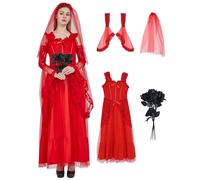 Wabolay Bride Costume Women Red Gothic Wedding Dress Adult Halloween Costumes Plus Size 80s Funny Goth Cosplay Outfit Party Suit XL
