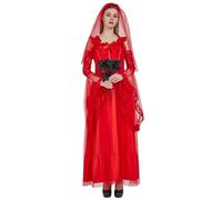 Wabolay Bride Costume Women Red Gothic Wedding Dress Adult Halloween Costumes Plus Size 80s Funny Goth Cosplay Outfit Party Suit S