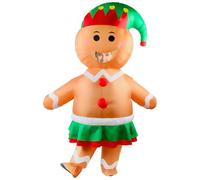 Wabolay Inflatable Elf Gingerbread Man Costume Adult Christmas Blow Up Costumes for Men Women Full Body Xmas Holiday Outfit Funny Cute Halloween Cosplay Party Blowups Suit