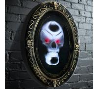 Wabolay Motion Activated Decorations Animatronic Skull Haunted Mirror Scary Halloween Talking Horror Prop Creepy Magic Mirror with Sounds Lights Spooky Sensor Hanging Animated Wall Decor Indoor Party