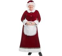 Wabolay Mrs Claus Costume Adult Women 5PCS Miss Santa Clause Dress Deluxe Velvet Christmas Suit Plus Size Xmas Outfit Set M