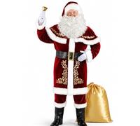 Wabolay Santa Claus Costume for Men 12pcs Deluxe Full Santa Suit Set Adults