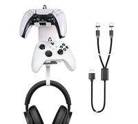 WABRACKET 4 in 1 Controller and Headphone Wall Mount Holder Bundle, Universal Wall Mount for PS5/Xbox Series S &X/Switch Pro Game Controller, Stand Bracket Hanger, with a 2 in 1 Type C Charging Cable