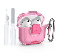 Wacanc for AirPods 4th Gen Case with Cleaning Kit&Phone Stand,Secure Lock TPU Protective Cover Compatible with AirPods 4 (2024),Full Protection Drop-Proof Case with Carabiner (Clear Pink)