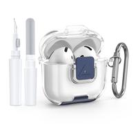 Wacanc for AirPods 4th Gen Case with Cleaning Kit&Phone Stand,Secure Lock TPU Protective Cover Compatible with AirPods 4 (2024),Full Protection Drop-Proof Case with Carabiner (Clear)