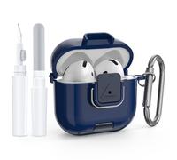 Wacanc for AirPods 4th Gen Case with Cleaning Kit&Phone Stand,Secure Lock TPU Protective Cover Compatible with AirPods 4 (2024),Full Protection Drop-Proof Case with Carabiner (DEEP Blue)