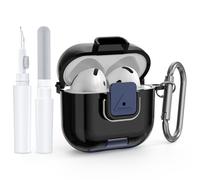 Wacanc for AirPods 4th Gen Case with Cleaning Kit&Phone Stand,Secure Lock TPU Protective Cover Compatible with AirPods 4 (2024),Full Protection Drop-Proof Case with Carabiner (Black)
