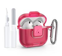 Wacanc for AirPods 4th Gen Case with Cleaning Kit&Phone Stand,Secure Lock TPU Protective Cover Compatible with AirPods 4 (2024),Full Protection Drop-Proof Case with Carabiner (Pink)