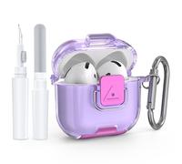 Wacanc for AirPods 4th Gen Case with Cleaning Kit&Phone Stand,Secure Lock TPU Protective Cover Compatible with AirPods 4 (2024),Full Protection Drop-Proof Case with Carabiner (Clear Purple)