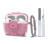 Wacanc for AirPods Pro 2nd/1st Generation Protective Case with Secure Lock Clip,Shockproof Full Protection Phone Stand Design TPU Case with Carabiner&Clean Kit (Clear Pink)