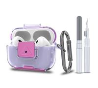Wacanc for AirPods Pro 2nd/1st Generation Protective Case with Secure Lock Clip,Shockproof Full Protection Phone Stand Design TPU Case with Carabiner&Clean Kit (Clear Purple)