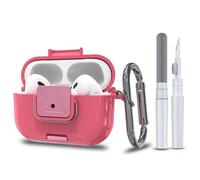 Wacanc for AirPods Pro 2nd/1st Generation Protective Case with Secure Lock Clip,Shockproof Full Protection Phone Stand Design TPU Case with Carabiner&Clean Kit (Pink)