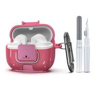 Wacanc for Samsung Galaxy Buds 3/3 Pro Protective Case with Secure Lock Clip,Phone Stand Design Full Protection Shockproof TPU Case with Carabiner&Clean Kit (Pink)