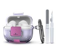 Wacanc for Samsung Galaxy Buds 3/3 Pro Protective Case with Secure Lock Clip,Phone Stand Design Full Protection Shockproof TPU Case with Carabiner&Clean Kit (Clear Purple)