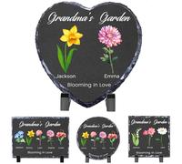 WACAR Personalised Garden Stones, Custom Birth Flower Memorial Stones with Name/Text, Grandma's Garden Stone for Outdoor, Customised Mother's Day/Birthday Gifts for Mom/Grandma