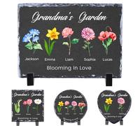WACAR Personalised Garden Stones, Custom Birth Flower Memorial Stones with Name/Text, Grandma's Garden Stone for Outdoor, Customised Mother's Day/Birthday Gifts for Mom/Grandma
