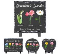 WACAR Personalised Garden Stones, Custom Birth Flower Memorial Stones with Name/Text, Grandma's Garden Stone for Outdoor, Customised Mother's Day/Birthday Gifts for Mom/Grandma