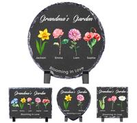WACAR Personalised Garden Stones, Custom Birth Flower Memorial Stones with Name/Text, Grandma's Garden Stone for Outdoor, Customised Mother's Day/Birthday Gifts for Mom/Grandma