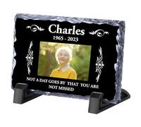 WACAR Personalized Memorial Plaque, Custom Rock Slate Frame with Photo Text, Customized Memorial Gifts for Loss of Loved One, Cemetery Decorations for Grave