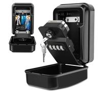 WACCET Key Safe Wall Mounted, Key Lock Box with Two Emergency Keys Resettable 4-Digit Combination Lockbox Weatherproof Key Safe Box Outdoor for Home, Office, Apartment Spare House Key Storage (Black)