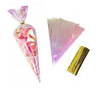 WACCOMT Pack 50pcs Triangle Sweet Cone Bags with Twist Ties Clear Cellophane Treat Bag Sweet Cones Bags for Snack Candy Cookies Popcorn Baking Displaying Wrapping (Clear, 10x16 inch (25.5x40.5 cm))