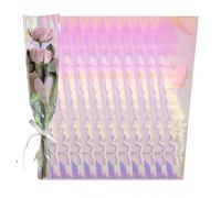 WACCOMT Pack 60pcs Single Rose Flower Sleeve Bouquet Bags Clear Plastic Flower Wrapping Bags for Flowers Floral Wedding Birthday Events Iridescent Gift Cellophane Wrap (14.6x4.7x1.2 inch)