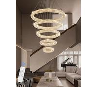 WACEH chandelier Modern Crystal Chandelier Lighting, 5 Ring Chandelier LED Ceiling Lights Fixtures High Ceiling Foyer Chandelier for Staircase, D8''+15.7"+23.6"+31.5"+39.4" pendant lamp