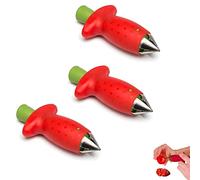 WACH AUF Pack of 3 Red Fruit Corer Strawberry Stem Remover, Strawberry Detergent, Tomato Huller Remover, Strawberry Huller for Soft Fruit and Vegetables, Easy Removal of Strengths