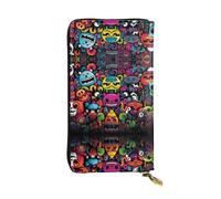 Wacky dolls. Printed leather wallet, 7.5 x 4.1-inch long credit card holder, portable travel cash wallet