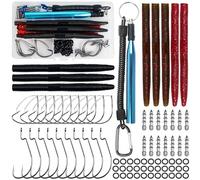 Wacky Rig Worm Fishing Lures Kit, 94pcs Bass Fishing Lures Wacky Rig Kit with Soft Plastic Lures Wacky Rig Tool, O-Rings, Worm Hooks, Nail Fishing Weights for Carolina Texas Rig