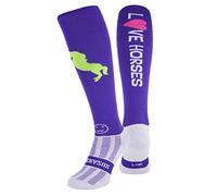 WackySox - Love Horses Purple Equestrian Sports Socks, Men and Women Horse Riding Socks, Thermal Padded Long Socks for Riding, Sports Socks, Running Socks, Hockey and Football Socks