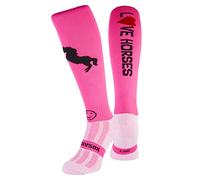 WackySox - Love Horses Vivid Pink Equestrian Sports Socks, Men and Women Horse Riding Socks, Thermal Padded Long Socks for Riding, Sports Socks, Running Socks, Hockey and Football Socks