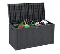 Wacloud 60 Gallon Outdoor Storage Deck Box, 227L Resin Patio Storage Box with Lockable Lid, Waterproof-Look Rattan Deck Box for Cushions, Garden Tools, Pool Accessories, Toys, Patio, Garden and Porch