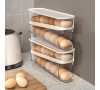 WACOI Auto Rolling Fridge Egg Organizer, Space Saving Eggs Dispenser for Refrigerator Storager with Lid,Egg Holder for Fridge 2 Pack