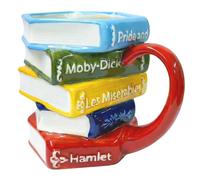 WACOI Painted Coffee Book Ceramic Mug, 11oz Espresso Cappuccino Latte Tea Cups with Handle, Painted Book Coffee Cup for Readers, Bookworm, Ideal Gift for Christmas, Birthday (Red Handle)