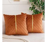 WACOMECO Velvet Throw Pillow Covers, Pack of 2 Soft Gold Decorative Cushion Covers for Couch Sofa Living Room Home Decoration, Burnt Orange, 18x18 inch