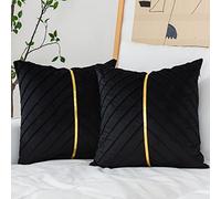 WACOMECO Velvet Throw Pillow Covers, Pack of 2 Soft Gold Decorative Cushion Covers for Couch Sofa Living Room Home Decoration, Black, 16x16 inch