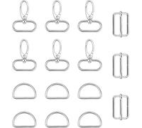 wadafen D Rings for Bags,15pcs Metal Rotating Carabiner Hooks with D-Rings Triglide Sliding Buckles Bag Accessories,1.5 Inch Bag Making Hardware Kit for DIY Handbags,Key Rings,Dog Collars and Crafts
