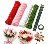 wadafen Rose Bouquet Pipe Cleaners Kit with Tape Stems for DIY Flowers