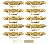 Wadakada 10PCS Antique Handle Zinc Alloy Drawer Door Knobs Golden Cupboards & Draws Handles for Furniture Door (with Screws)