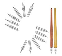 Wadakada 14 Pcs Dip Pen Nibs Holders,Wooden Drawing Pen Holder with Stainless Steel Nib for Writing Painting Signing Present