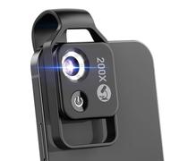 Wadakada 200X Phone Mini Pocket Microscope with LED Light/Universal Clip, Portable Digital Microscope Camera (Black, with CPL)