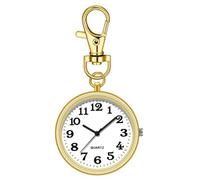 Wadakada Clip onWatch Quartz Round Keychain Clip onWatch Portable Nursing Pocket Watch forNurses Doctors Gold+White