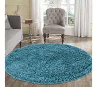 Wadan 120Cm Teal Blue Circular Shaggy Rug - Modern Round Rug - Soft Touch Thick Pile Area Rug For Living Room And Bedroom