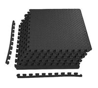Wadan 16Pc 60X60Cm Black Leaf Interlocking Eva Floor Tiles, 64 Sq Ft Non Slip Gym Flooring Mat Exercise Mats For Home Workout